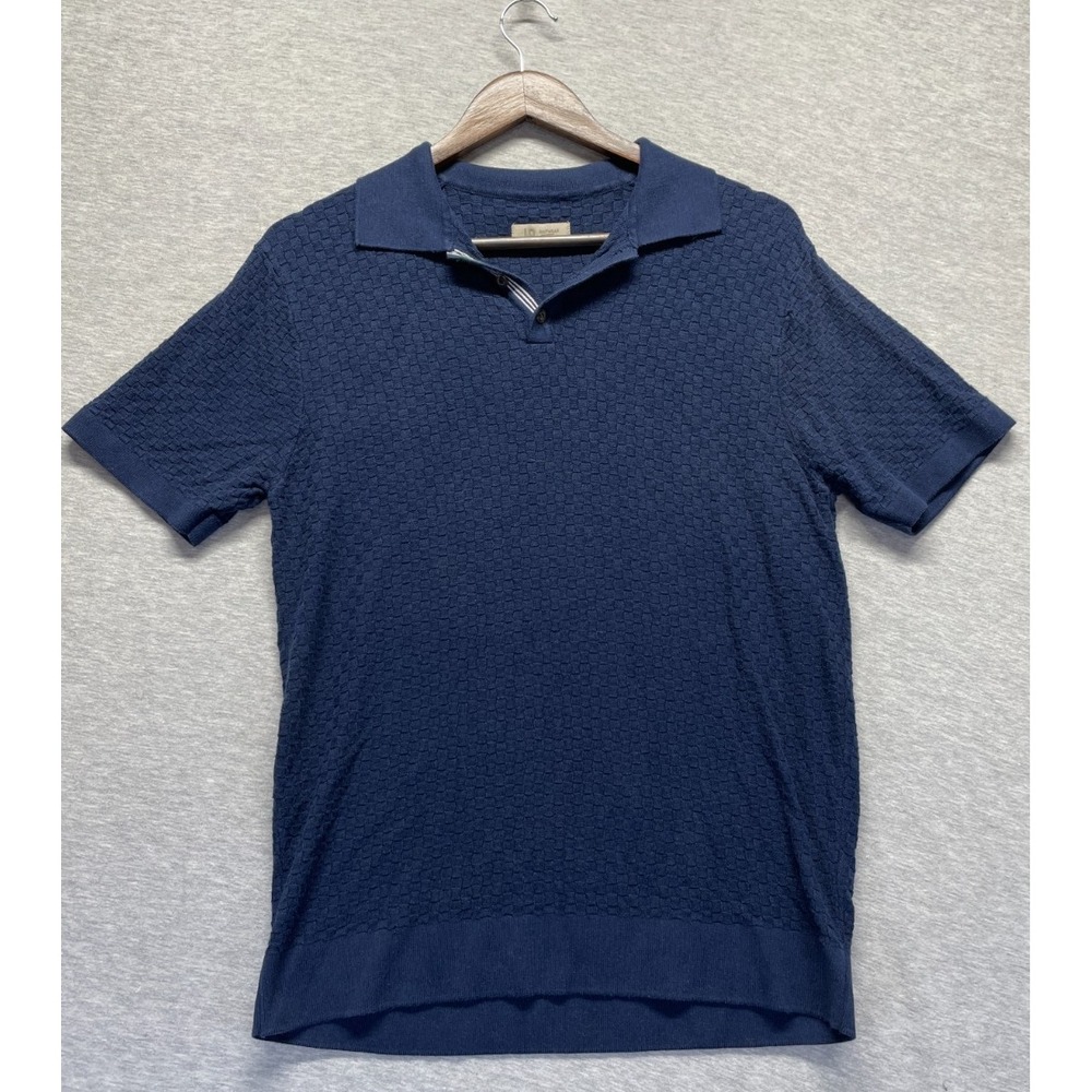 Hudson & Barrow Knitwear Polo Shirt Mens Large Navy Blue Textured Golf Tennis